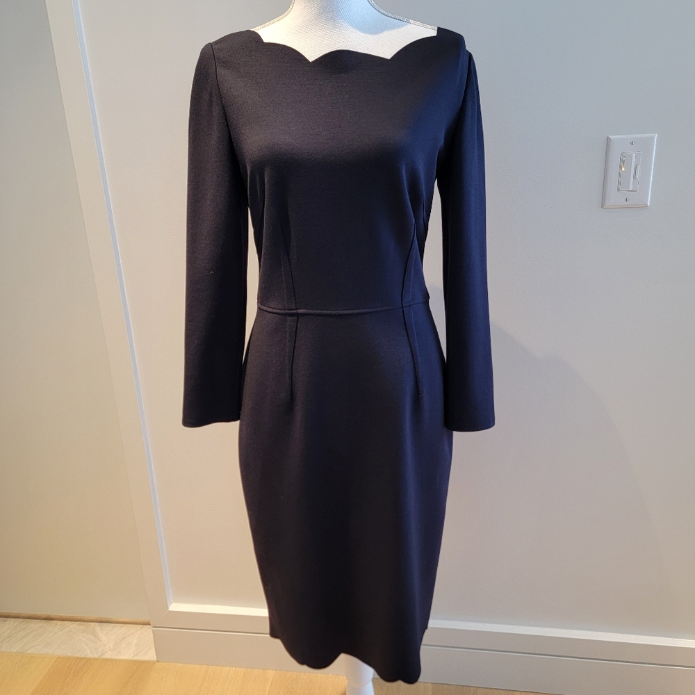 VALENTINO NAVY BLUE MIDI WOOL DRESS
